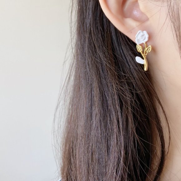 Gold Rose Drop Earrings - Picture 2 of 4